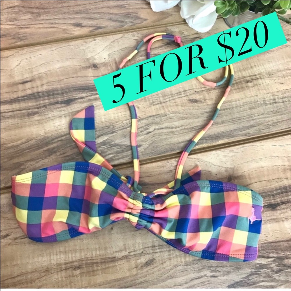 Jack Willis Checked Bikini Top Pink Blue Size 8✅